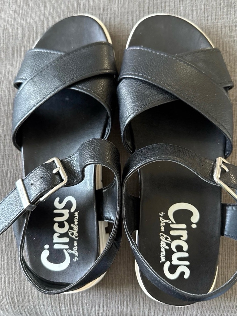 Circus by Sam Edelman Black Crisscross Leather Buckle Sandals